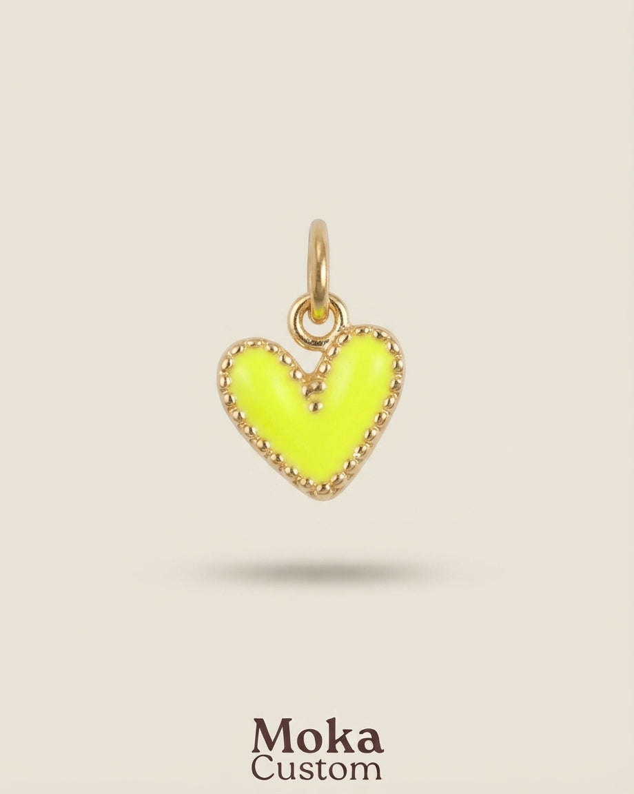 Charm cœur jaune fluo pour bandana personnalisable