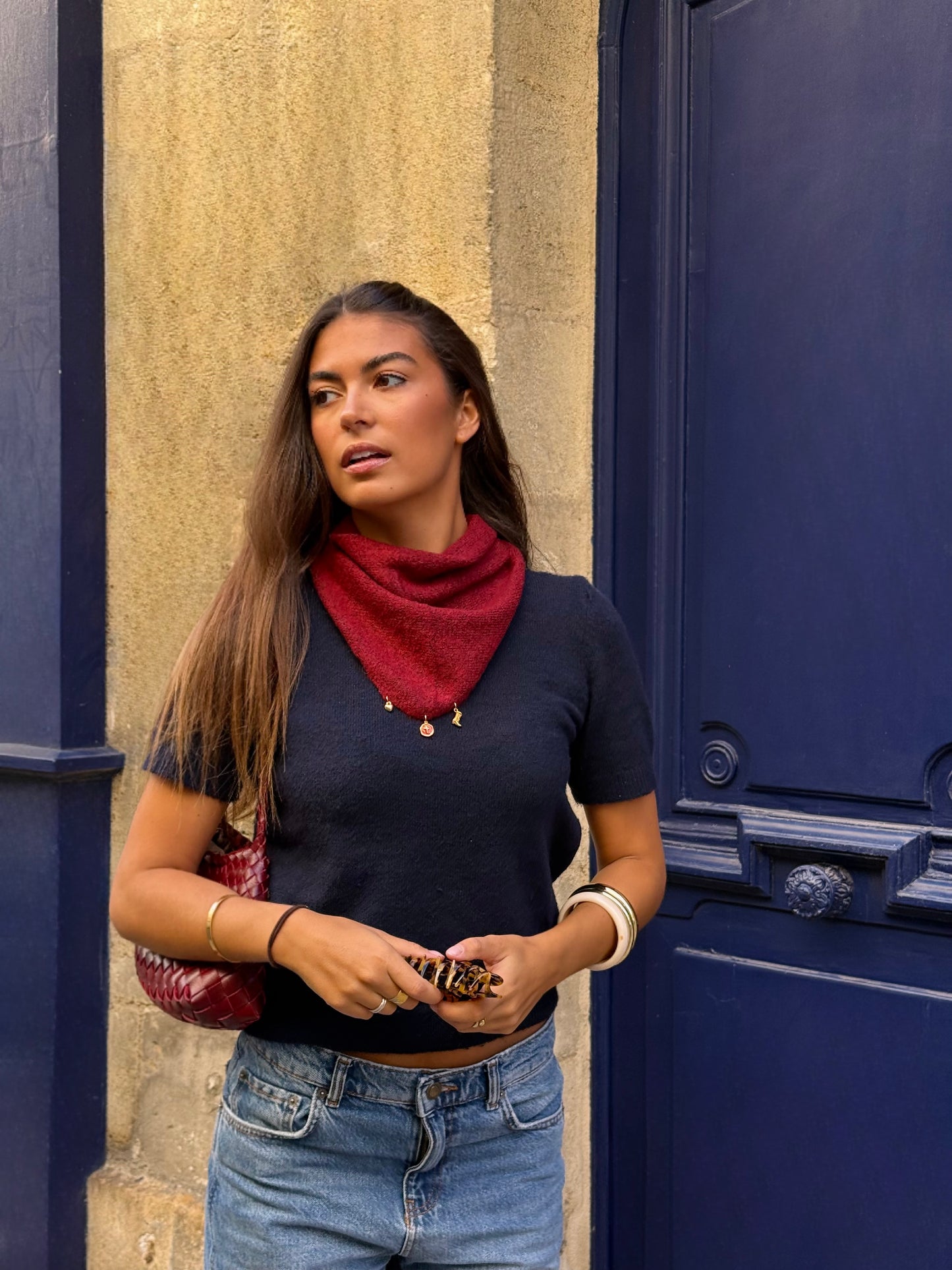 Foulard bandana en maille bordeaux avec charms, Bordeaux 4