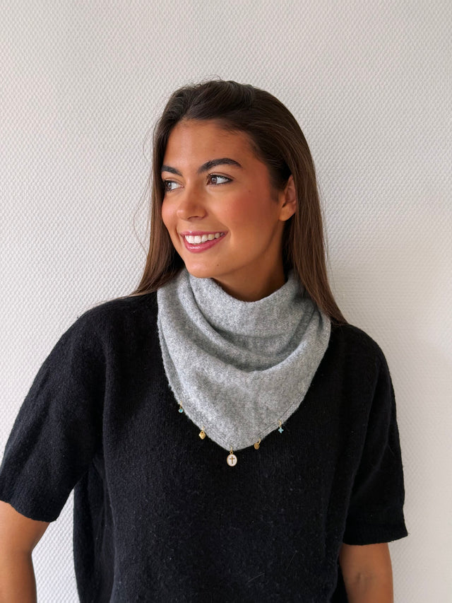 Foulard bandana en maille gris avec charms, Gris 1
