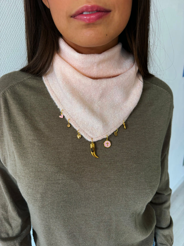 Foulard bandana en maille rose poudré avec charms, Rose poudré 1