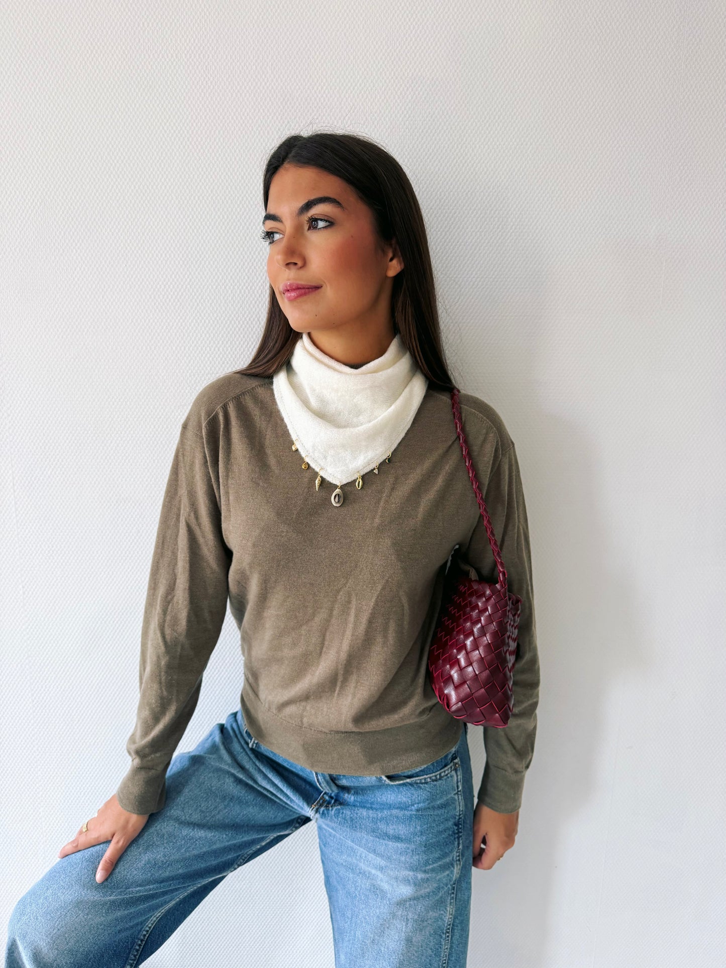 Foulard bandana en maille blanc avec charms, Blanc 1