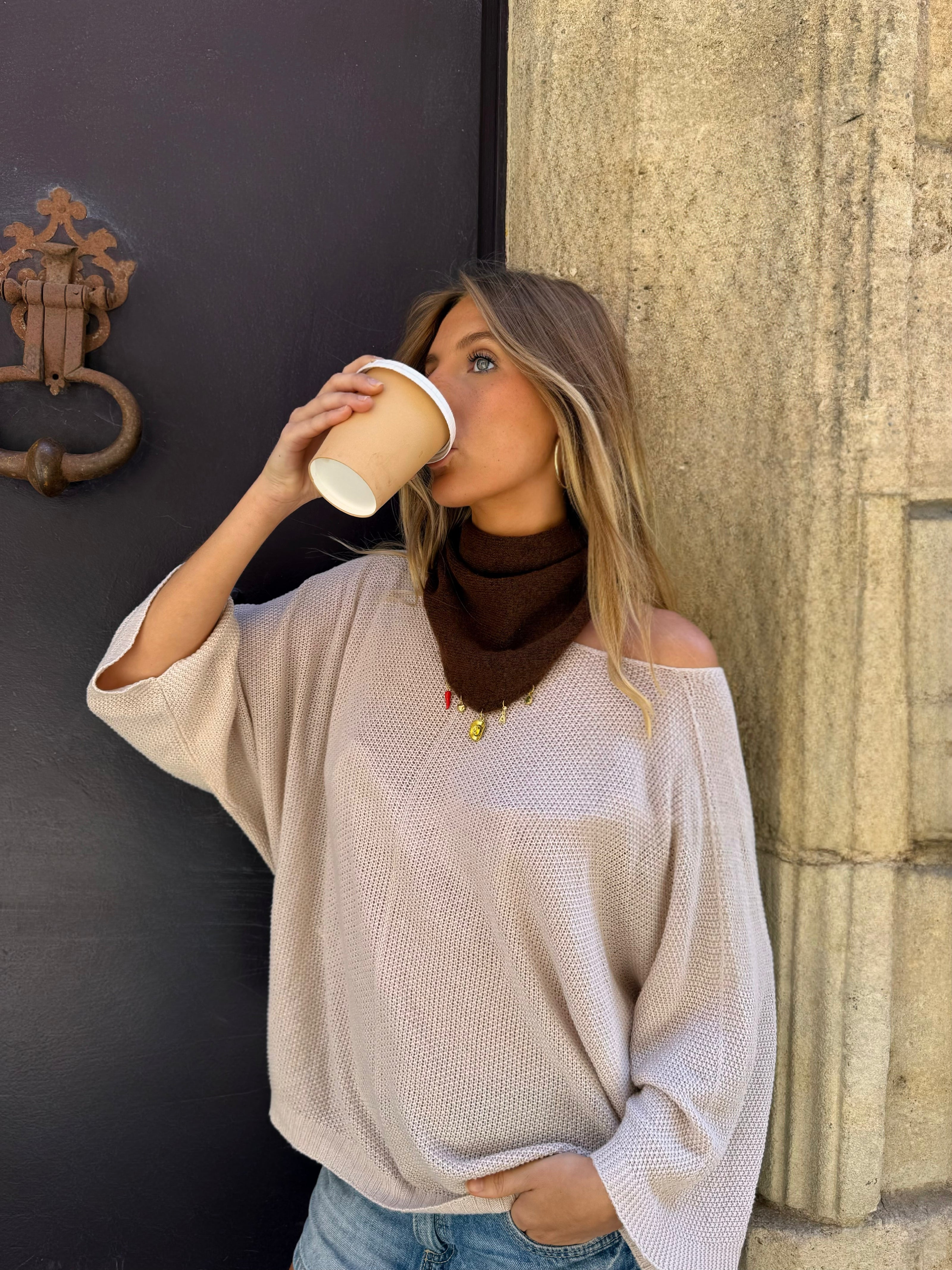 Foulard bandana en maille chocolat avec charms, Chocolat 4
