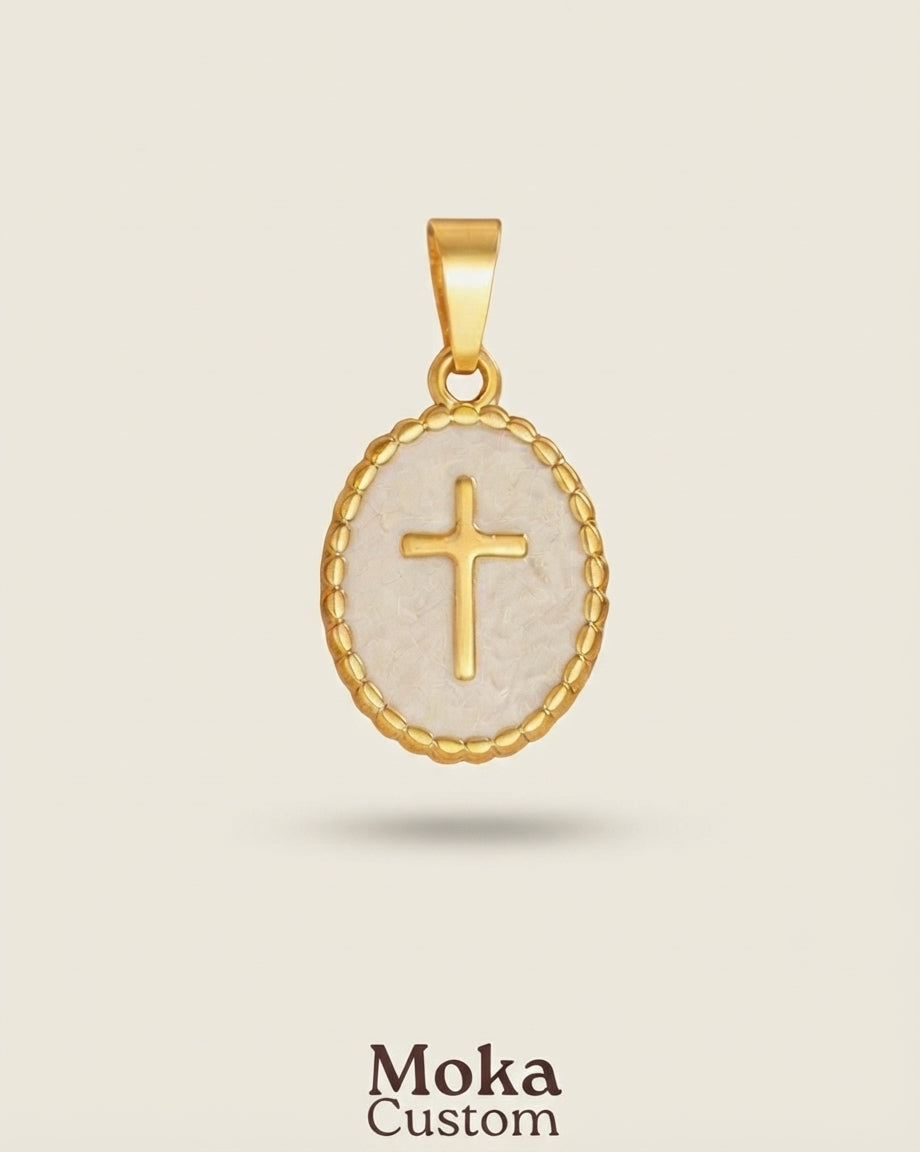 Charm trendy médaillon croix nacrée pour bandana personnalisable