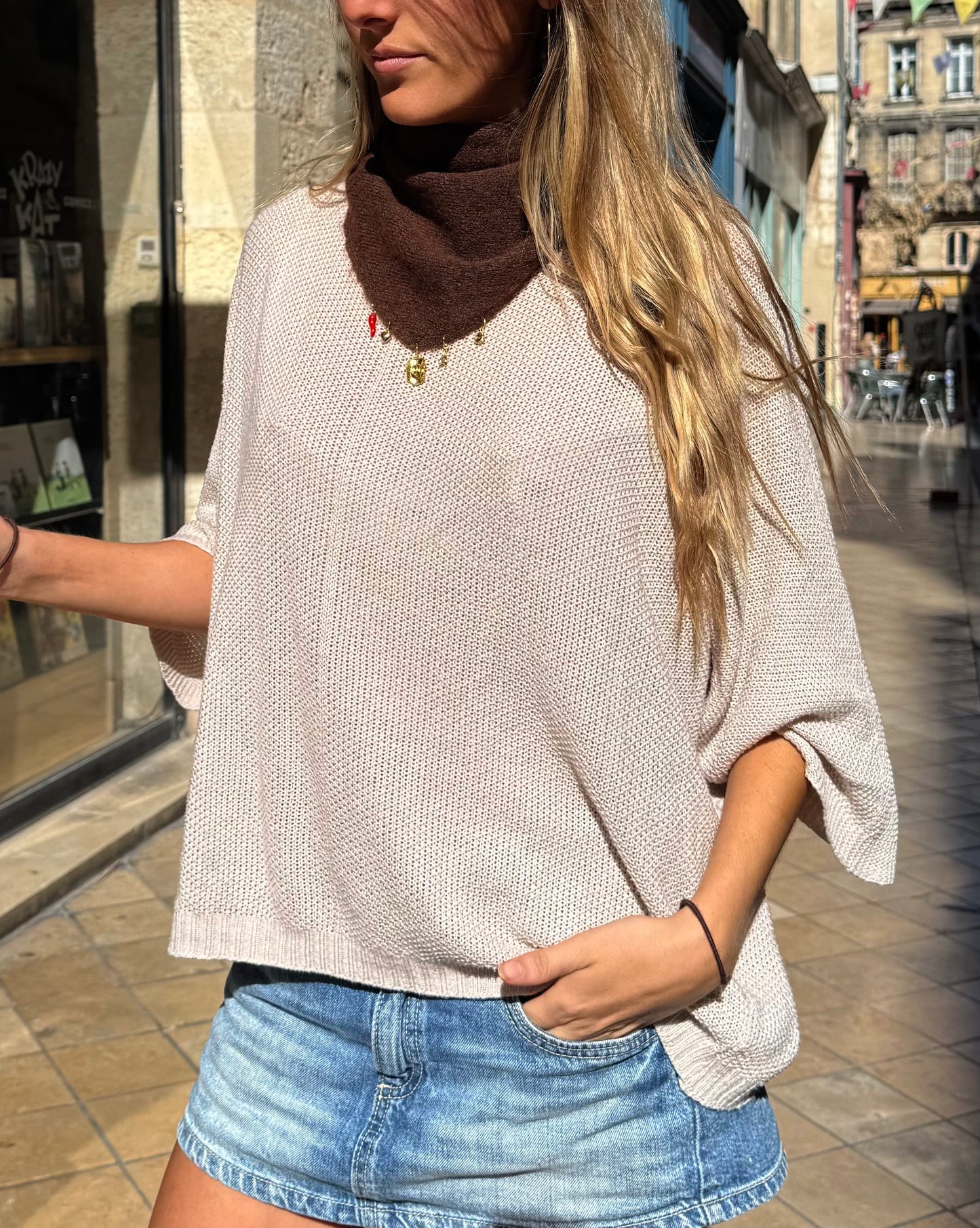 Foulard bandana en maille chocolat avec charms, Chocolat 5