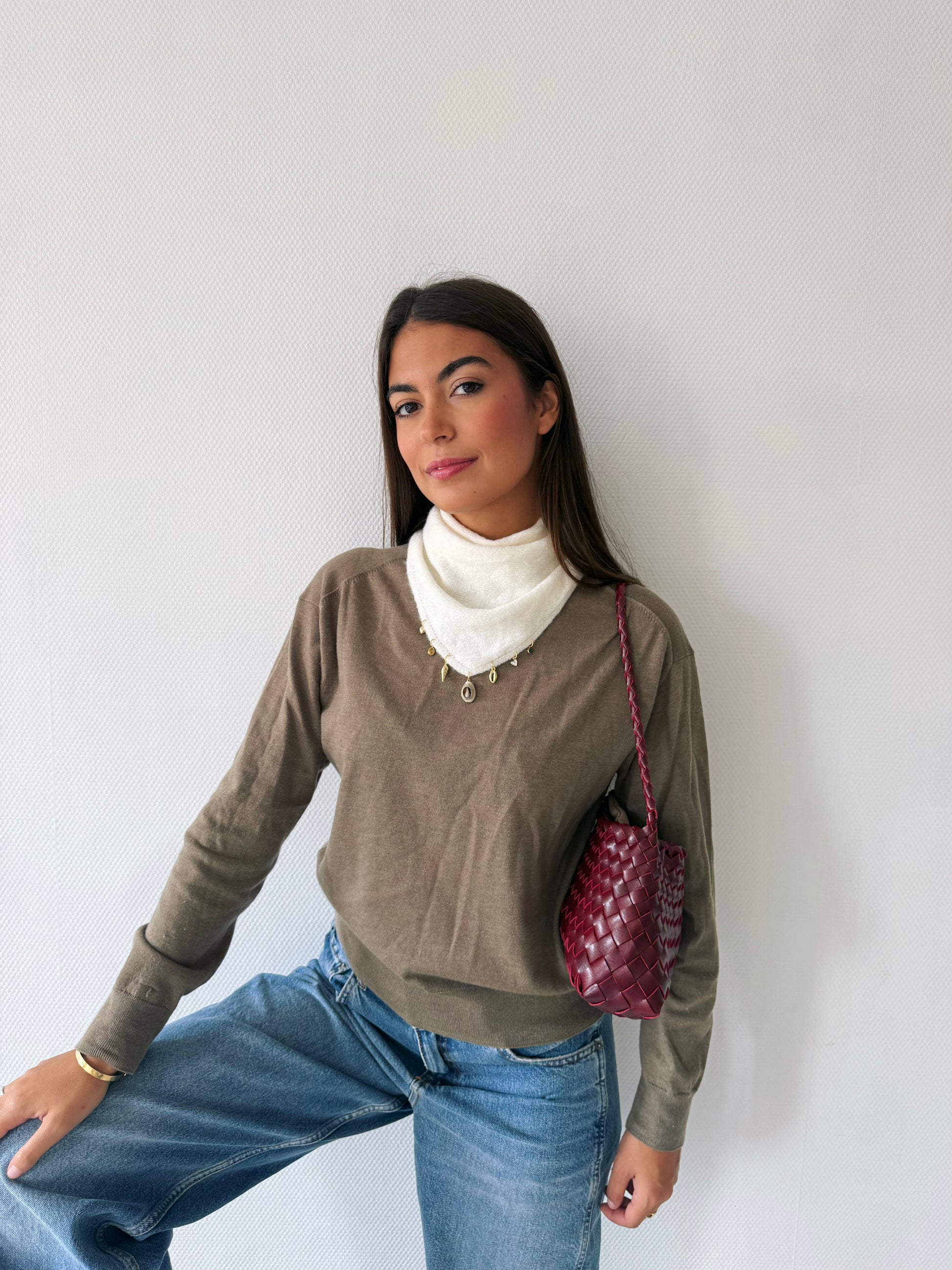 Foulard bandana en maille blanc avec charms, Blanc 3