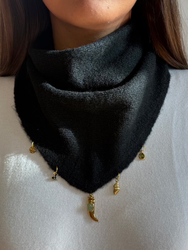 Foulard bandana en maille noir avec charms, Noir 2